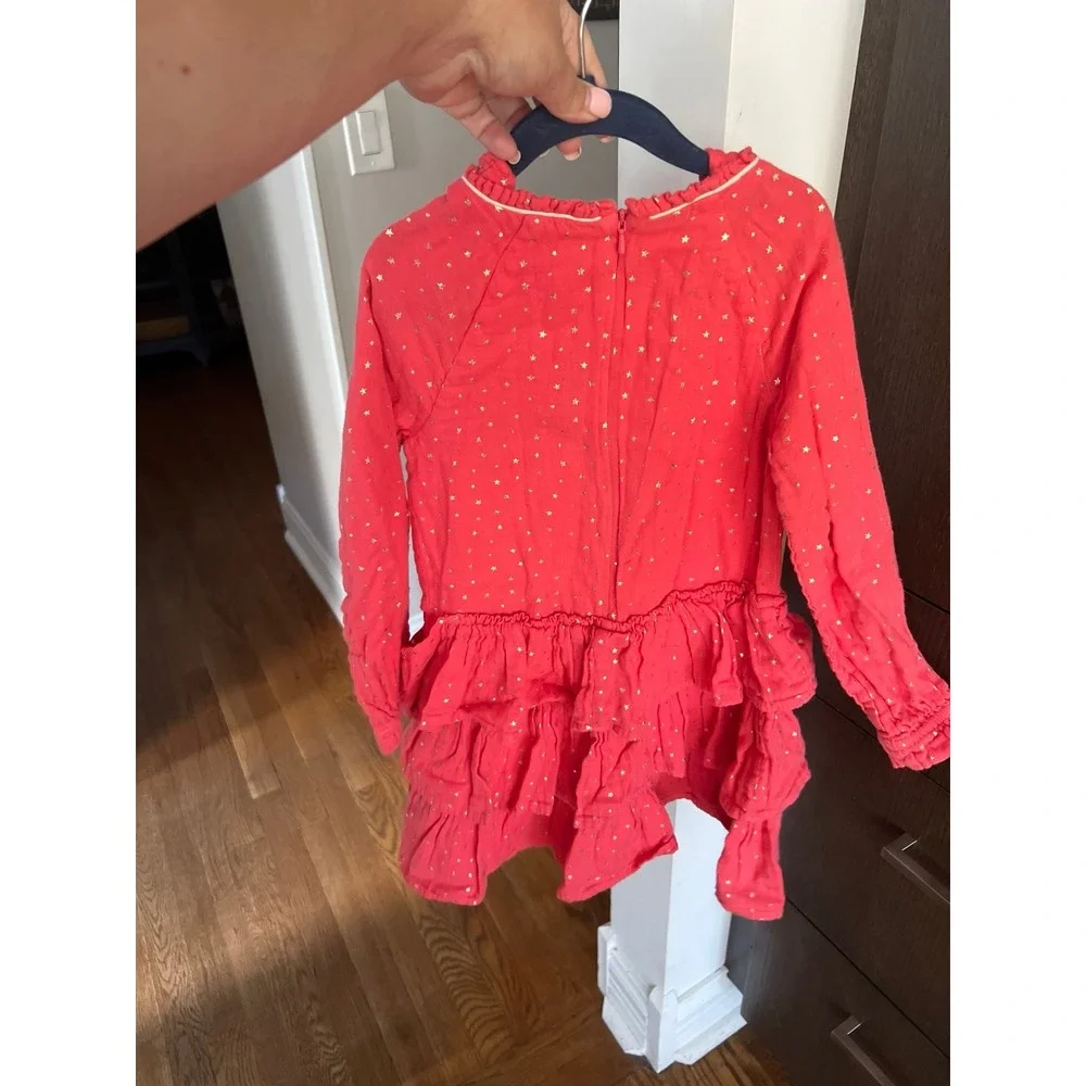 Mini Boden Girls‎ Holiday/Christmas Dress long sleeve With Gold Stars 6-7